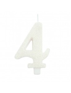 Vela Número 4 Branco  Glitter